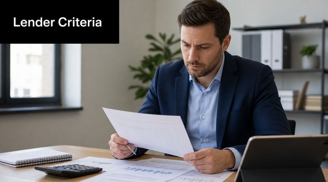 A professional man in a business suit reviewing financial documents while sitting at his office desk.