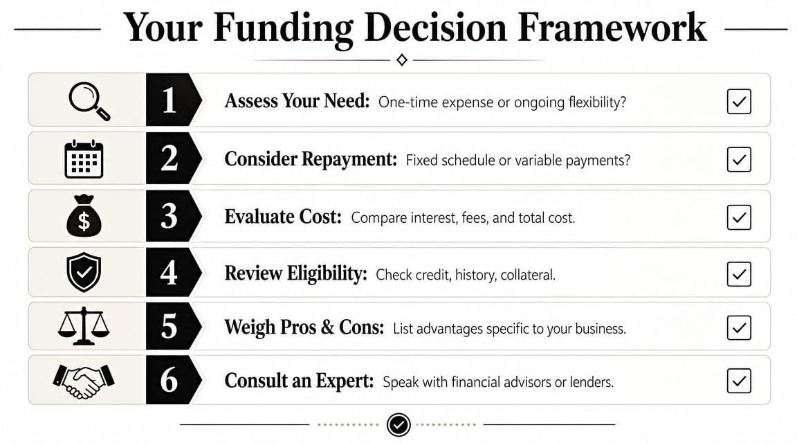 A six-step checklist for business owners to evaluate and choose the best funding decision framework.