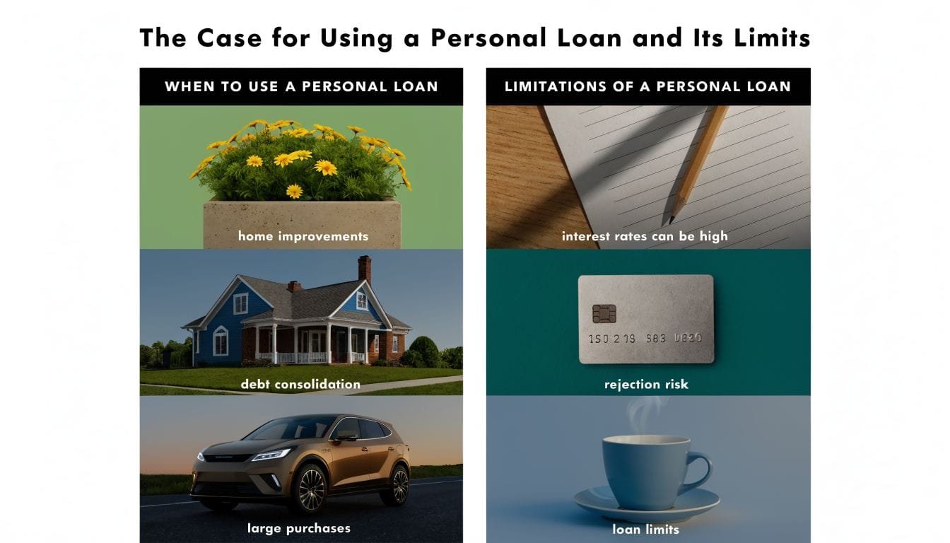 A comparison chart outlining when to use personal loans and their financial limitations for borrowers.