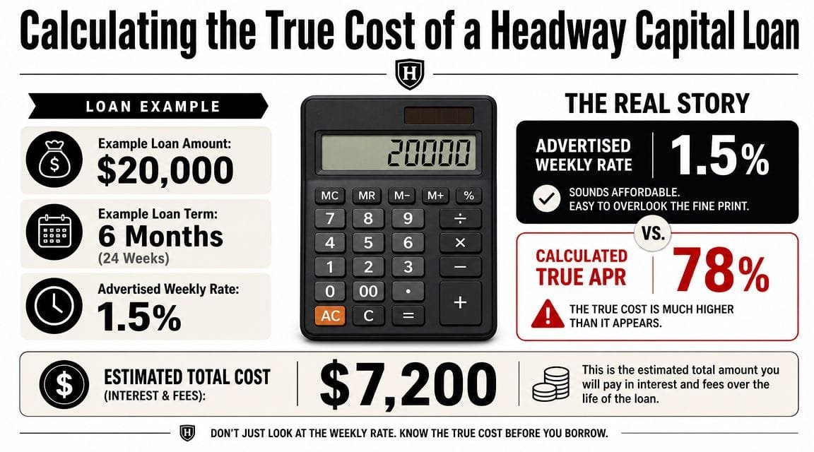 An infographic illustrating the difference between an advertised 1.5% weekly rate and a 78% APR for a loan.