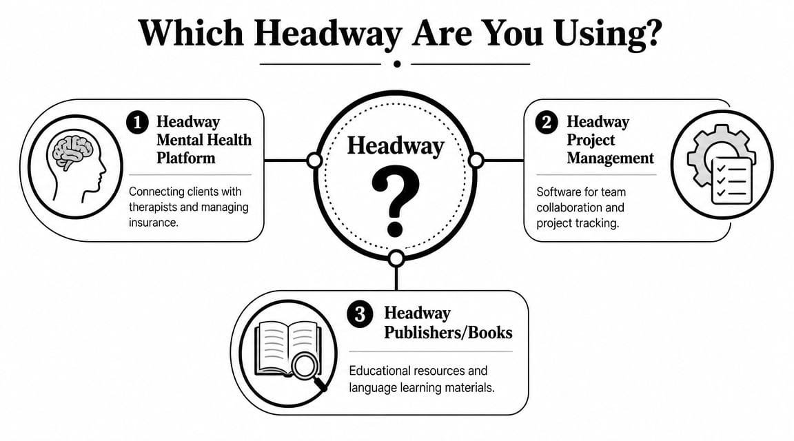 An infographic titled Which Headway Are You Using illustrating three different companies with the brand name Headway.