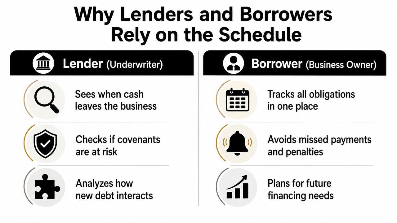 A comparison chart explaining why both lenders and borrowers rely on a debt repayment schedule.